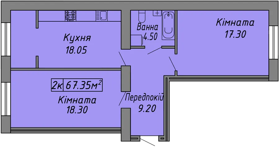 ЖК Діброва Парк — 67.4 м²