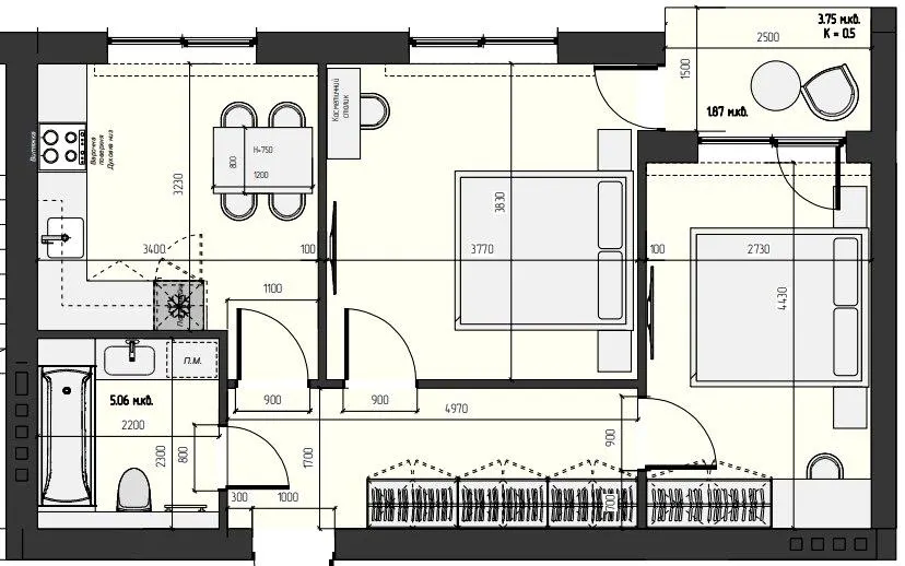 ЖК ARENA HILLS — 53.6 м²