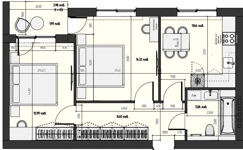 ЖК ARENA HILLS — 54.4 м²