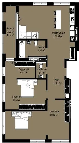 ЖК CONTINENT CLUB — 105.7 м²