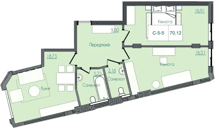 Клубний будинок Консул — 70.5 м²