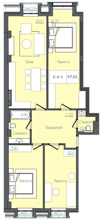 Клубний будинок Консул — 97.4 м²