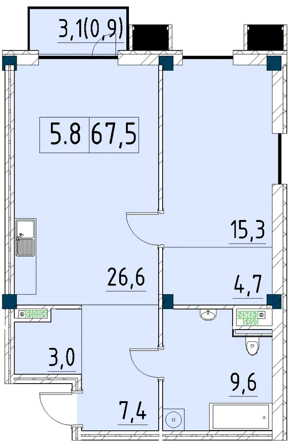 Рішельєвський Пасаж — 67.6 м²