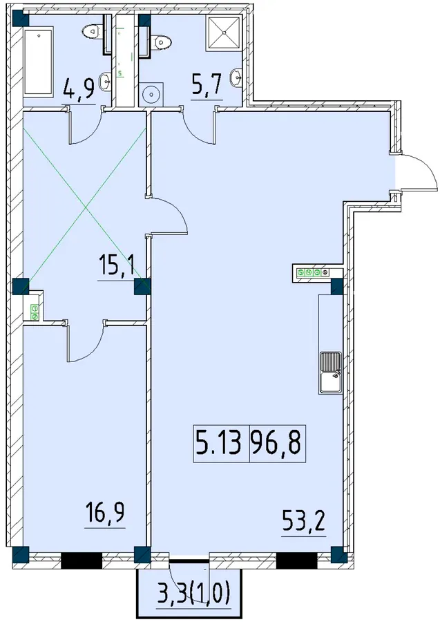 Рішельєвський Пасаж — 96.8 м²
