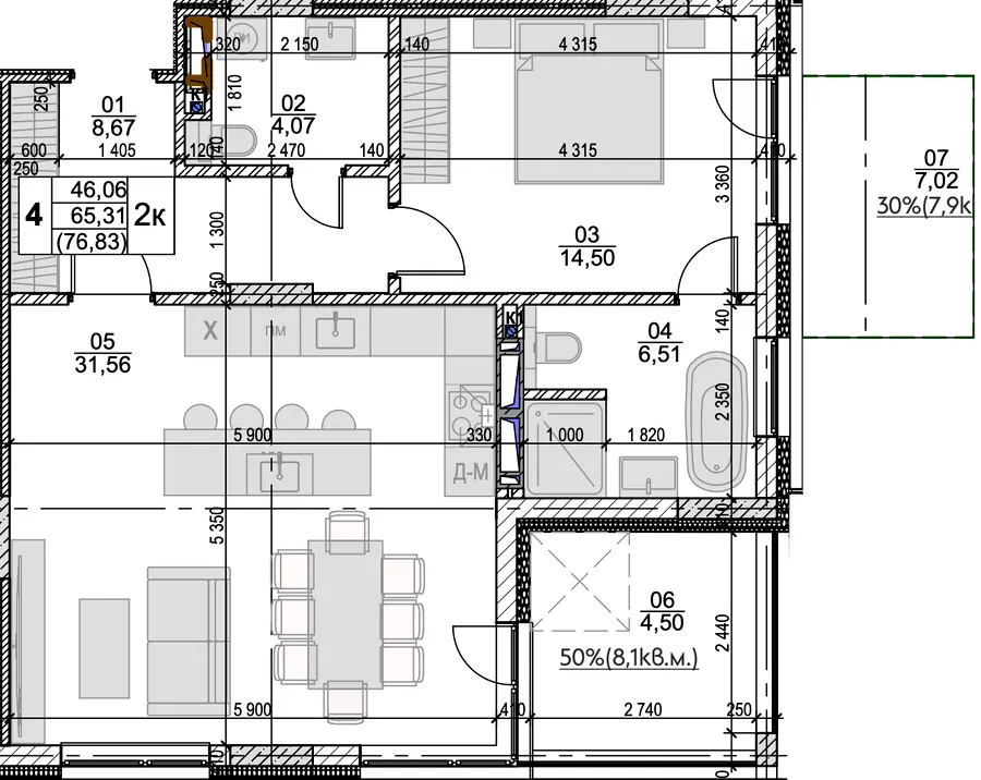 ЖК River Rika — 78.6 м²