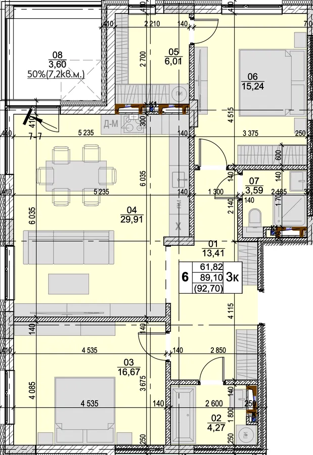 ЖК River Rika — 92.7 м²
