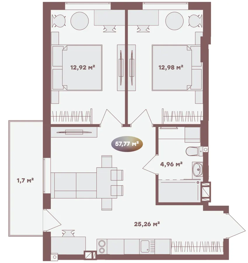 Апарт-комплекс Logos — 57.8 м²