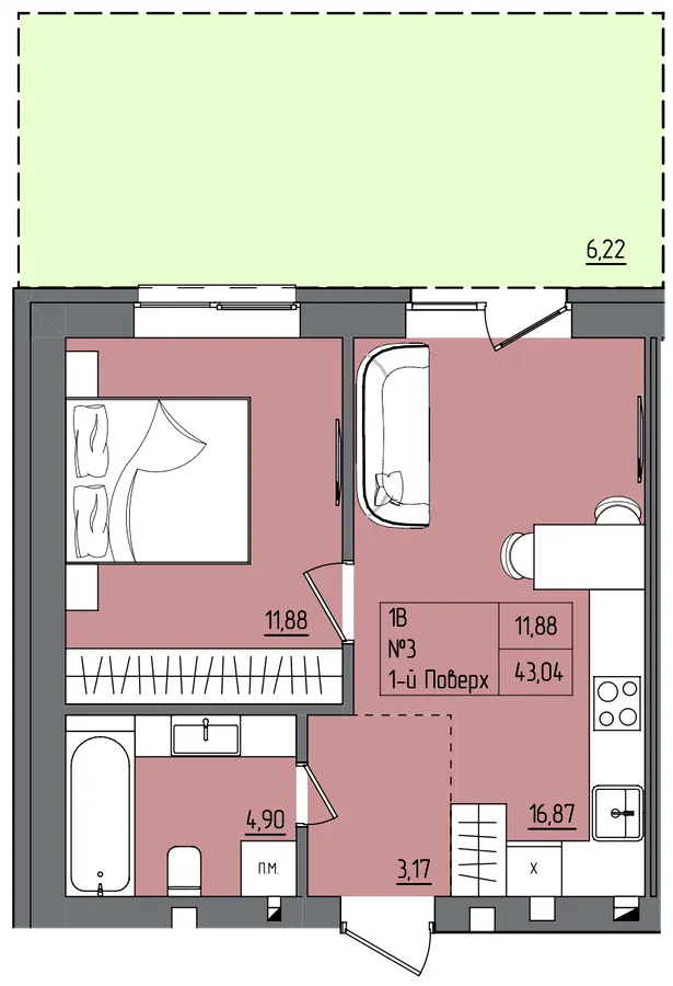ЖК Субурбія Дуо — 43 м²