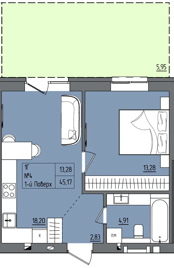 ЖК Субурбія Дуо — 45.2 м²
