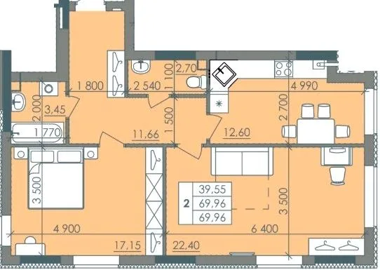 2-кімнатна квартира, 70 м², вул. Велика набережна, 15а, Полтава — фото 1