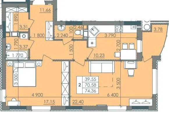 вул. Велика набережна, 15а — 74.4 м²