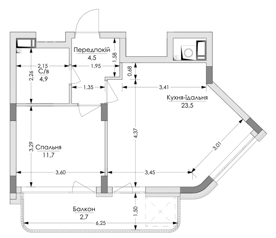ЖК Lypynsky — 47.3 м²