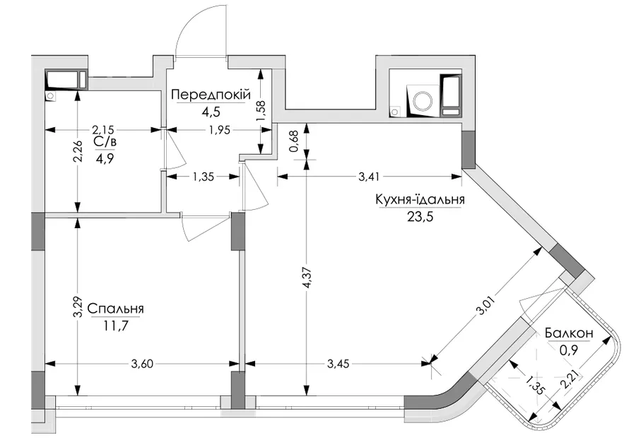 ЖК Lypynsky — 45.5 м²