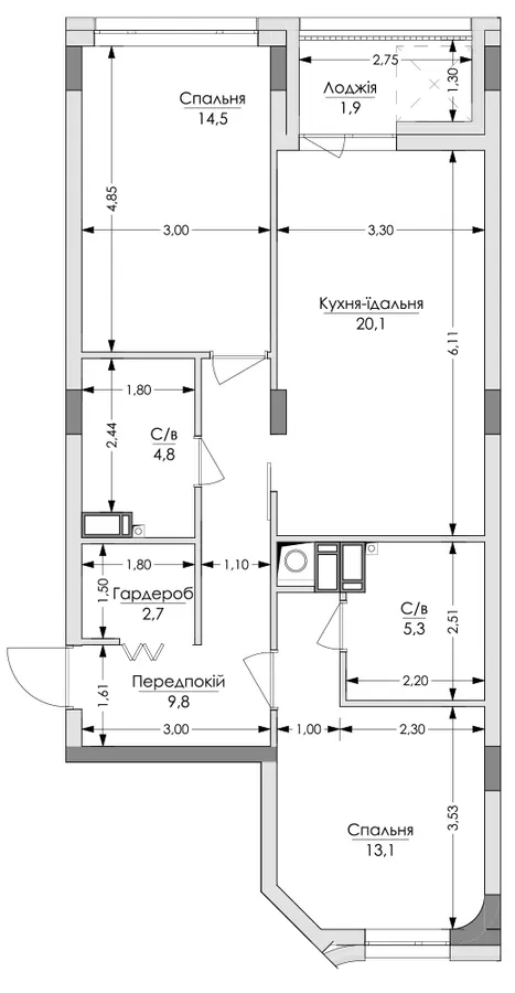 ЖК Lypynsky — 72.3 м²