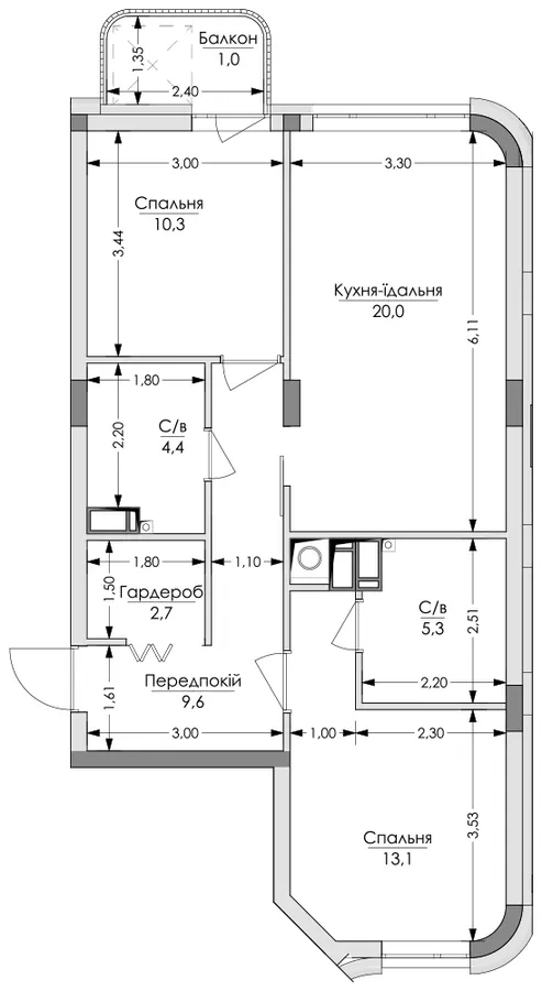 ЖК Lypynsky — 66.4 м²