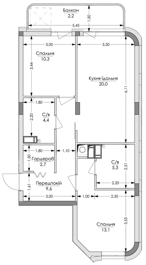 ЖК Lypynsky — 67.6 м²