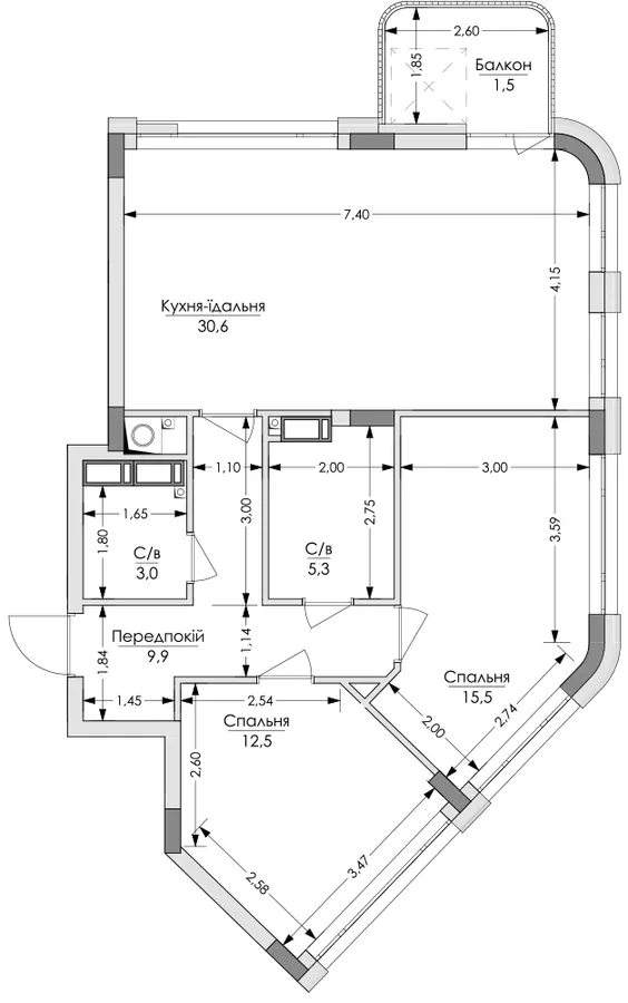 ЖК Lypynsky — 78.3 м²