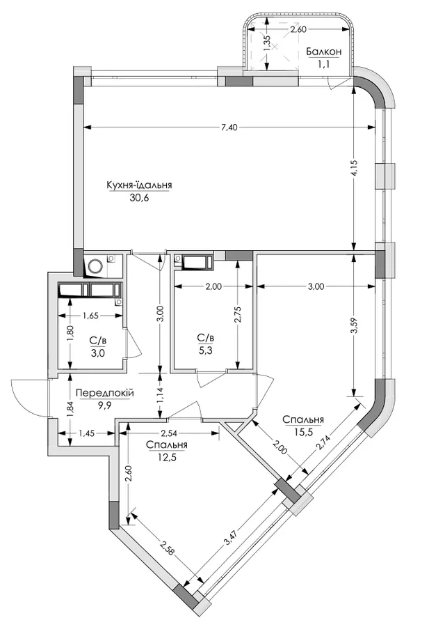 ЖК Lypynsky — 77.9 м²