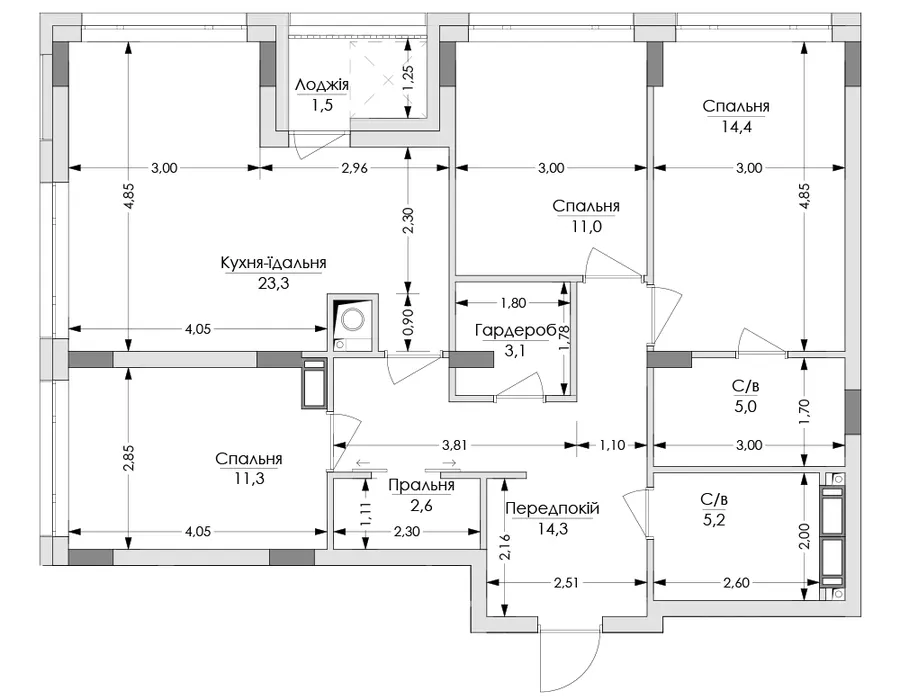 ЖК Lypynsky — 92.1 м²