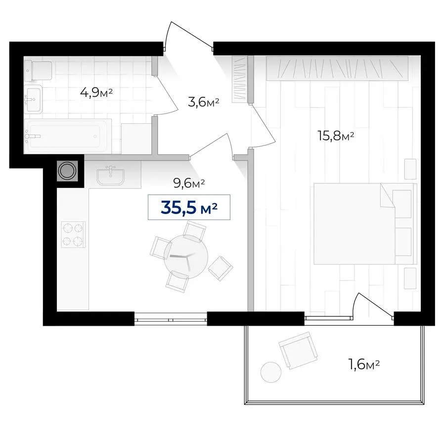 ЖК Містечко Південне — 35.5 м²