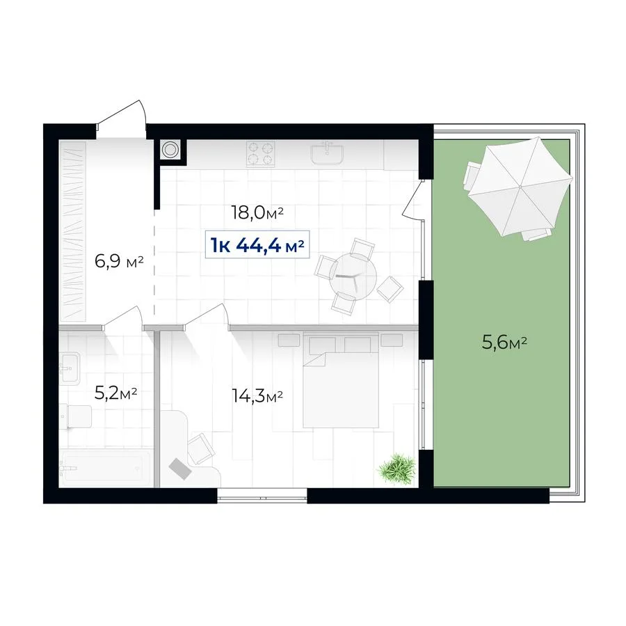 1-комнатная квартира, 44 м², вул. Коновальця/ вул. Левинського, Ивано-Франковск — фото 1