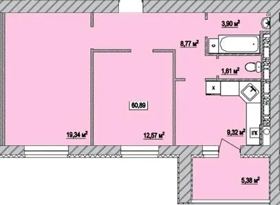 ЖК Сади Вишневі — 60.9 м²