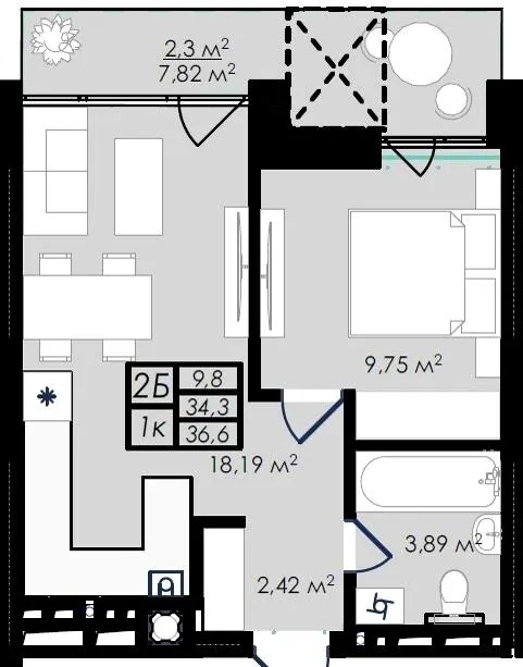 ЖК Prostir — 36.6 м²