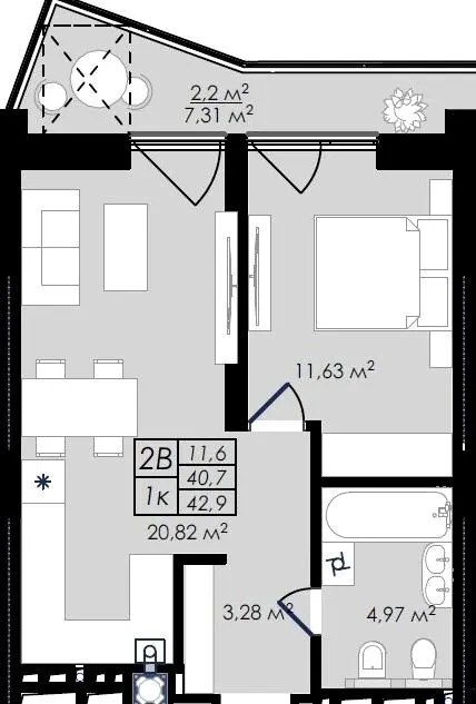 ЖК Prostir — 42.9 м²