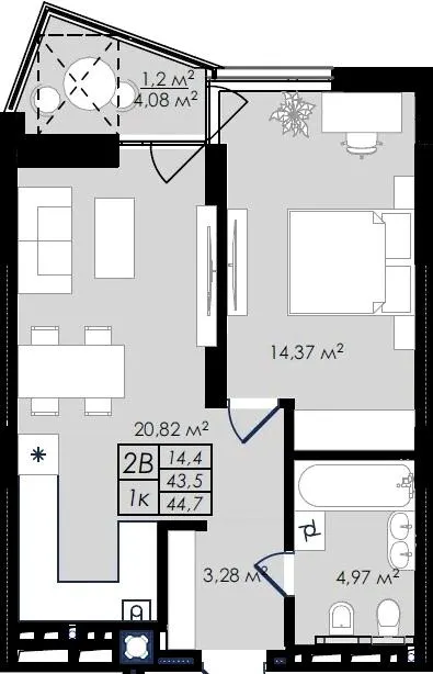 ЖК Prostir — 44.7 м²