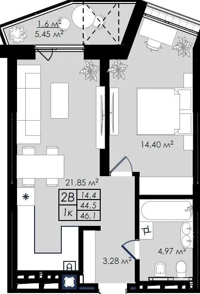 ЖК Prostir — 46.1 м²