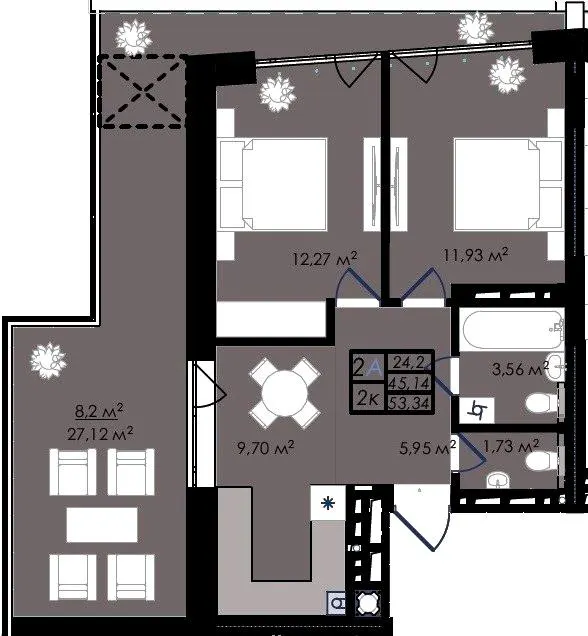 ЖК Prostir — 53.3 м²