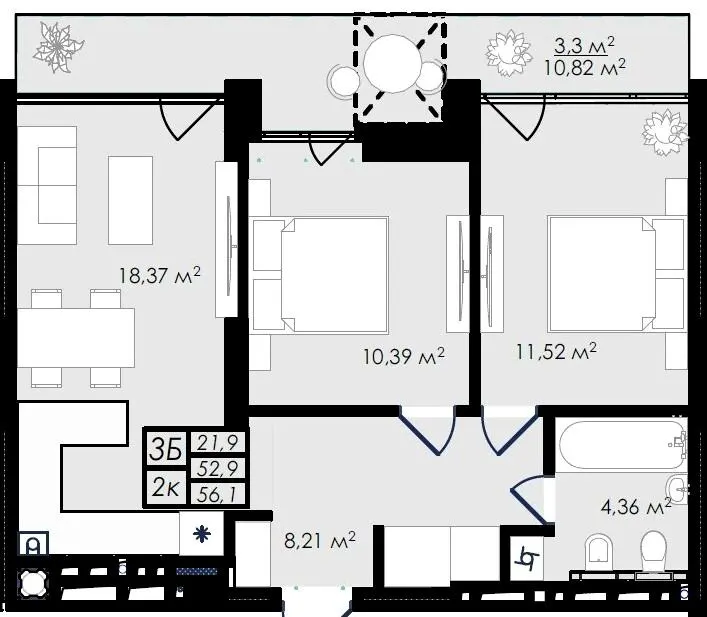 ЖК Prostir — 56.1 м²