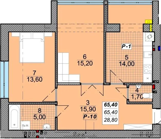 вул. Залізнична, 3 — 65.4 м²