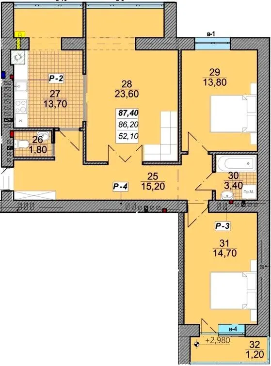 вул. Залізнична, 3 — 87.4 м²