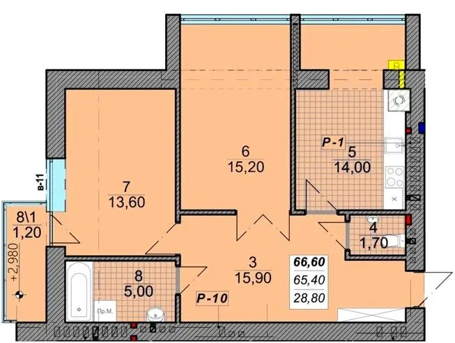 вул. Залізнична, 3 — 66.6 м²