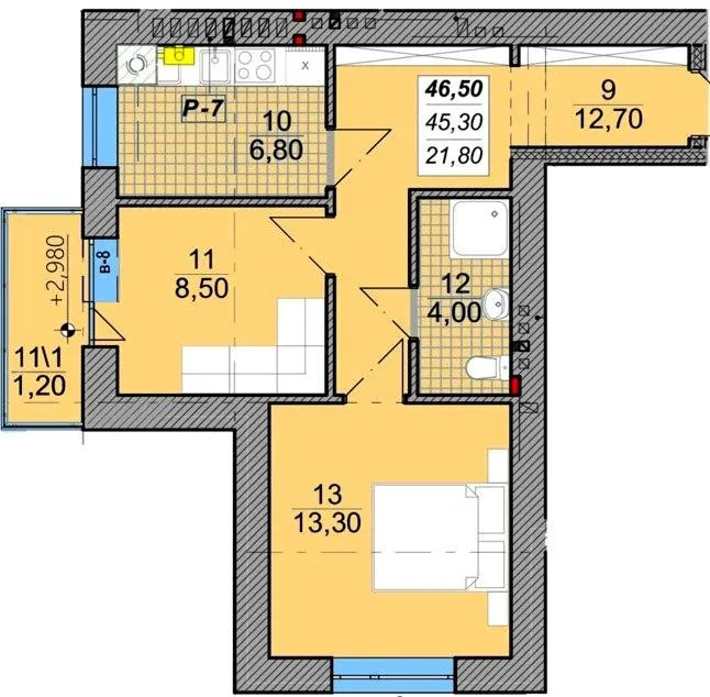 вул. Залізнична, 3 — 46.5 м²