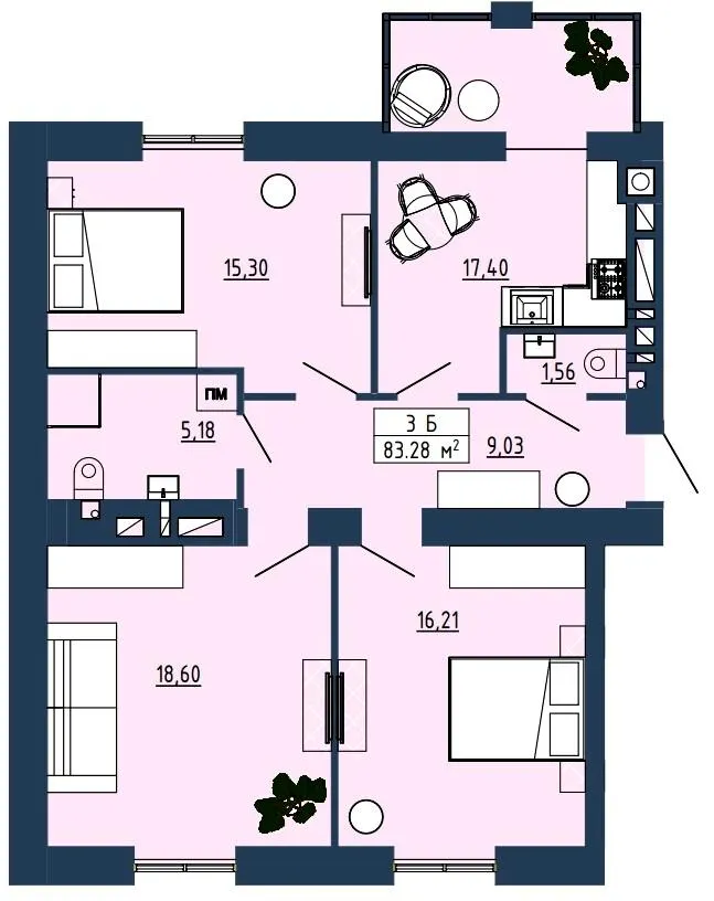 ЖК Модерніст — 83.3 м²