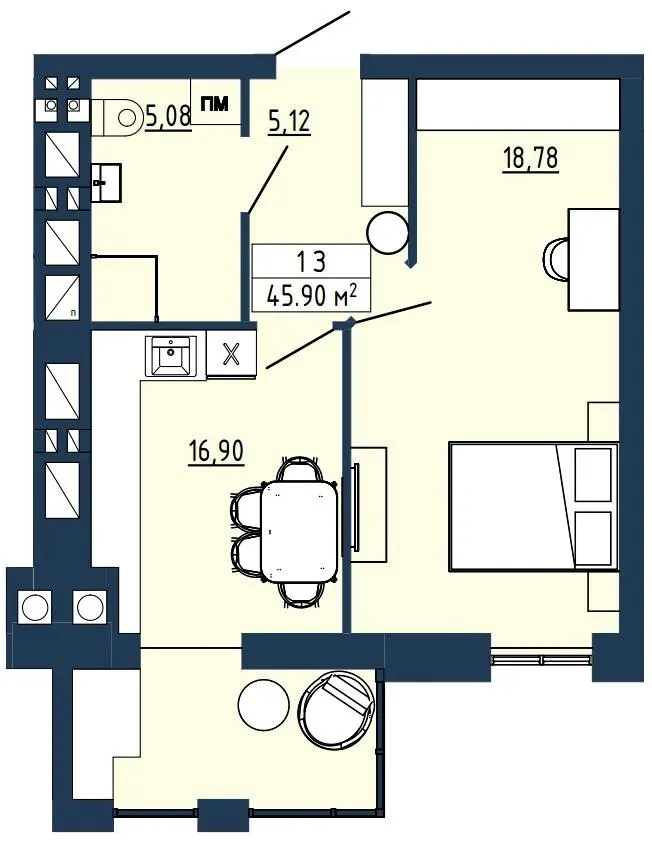 ЖК Модерніст — 45.9 м²