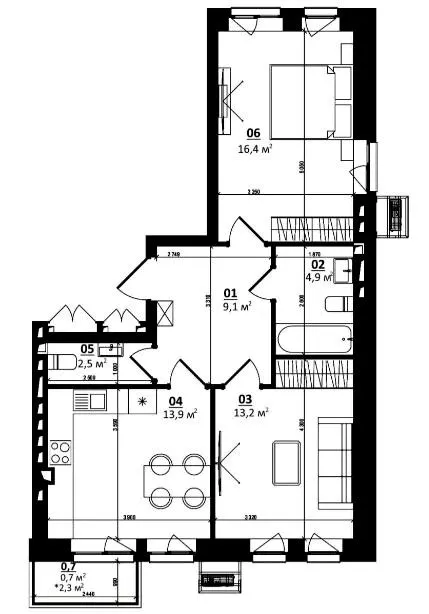 ЖК Білий Шоколад.Center — 60.7 м²