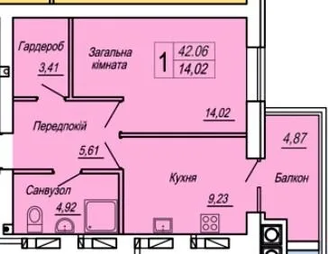 1-комнатная квартира, 42 м², Житомир — фото 1
