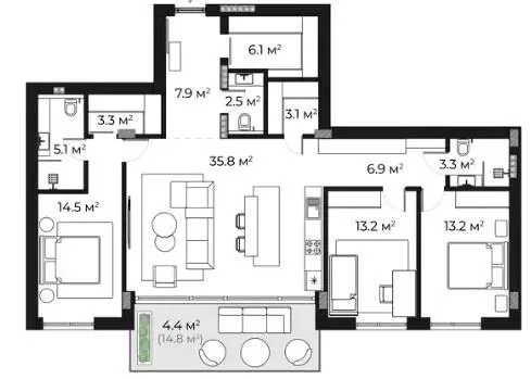 ЖК SHERWOOD — 119.7 м²