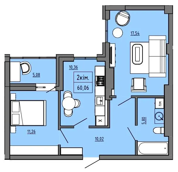 БФК Prime Tower — 60.1 м²