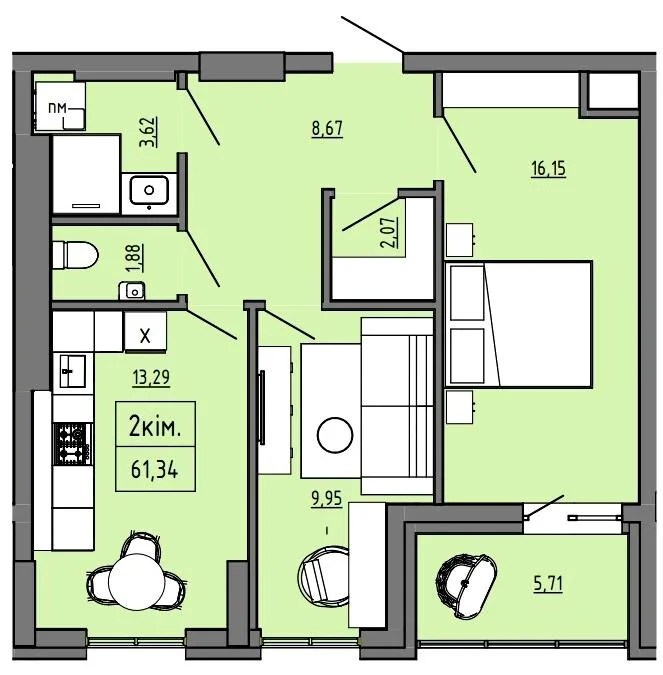2-кімнатна квартира, 61 м², вул. Володимира Князя, 22а, Липини — фото 1