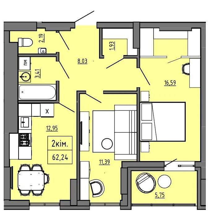 БФК Prime Tower — 62.2 м²
