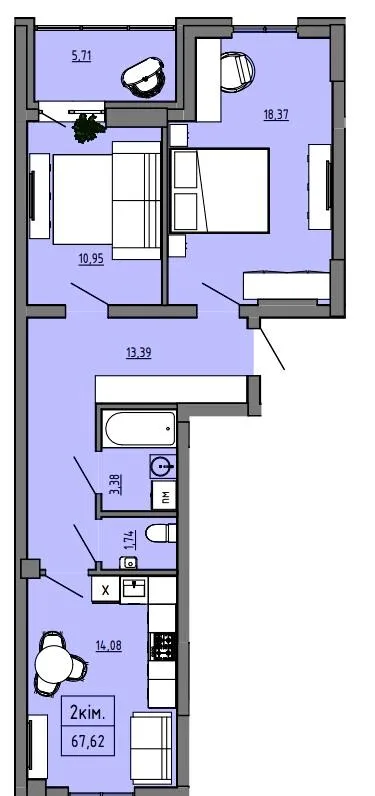 2-кімнатна квартира, 68 м², вул. Володимира Князя, 22а, Липини — фото 1