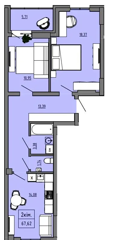 БФК Prime Tower — 67.6 м²