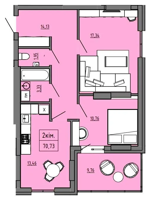 БФК Prime Tower — 70.7 м²
