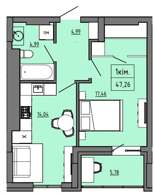 1-кімнатна квартира, 47 м², вул. Володимира Князя, 22а, Липини — фото 1