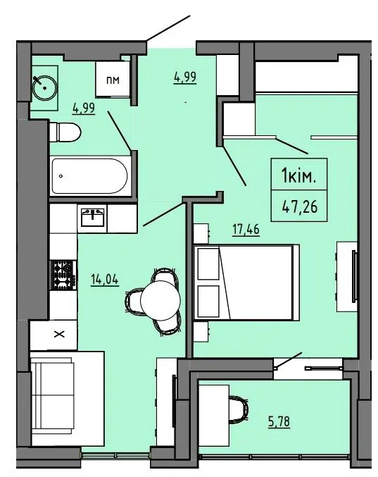 БФК Prime Tower — 47.3 м²