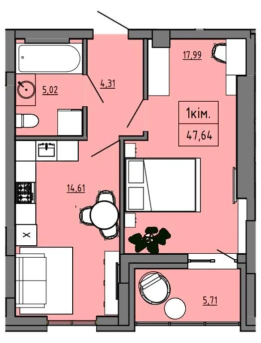 БФК Prime Tower — 47.6 м²